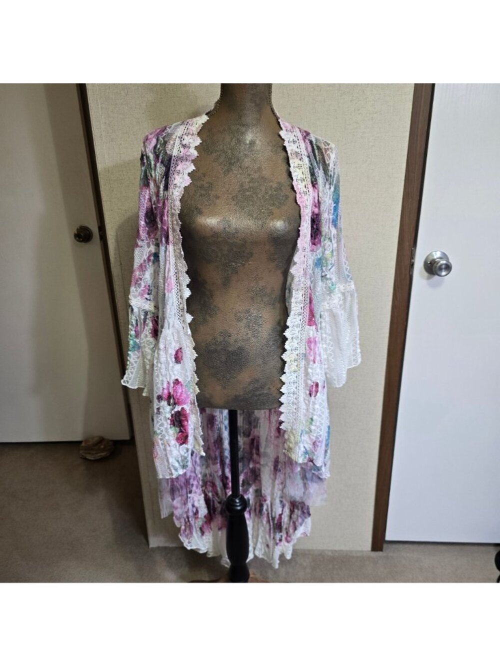 Origami Medium Lace Cardigan Floral Boho Festival Open Front Kimono - Picture 2 of 4